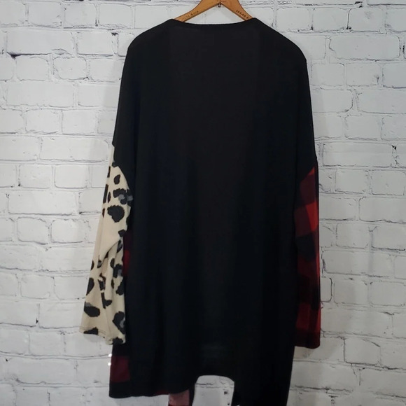 A.gain Multicolor Plaid and Leopard Print Long Duster Cardigan Size 3x - Picture 9 of 9